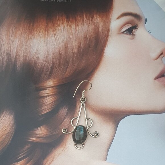 Green Tigers Eye Indian Silver Dangle Earrings Women Bohemian Women Jewelry - Picture 1 of 4